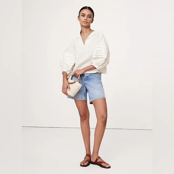 NWT! Banana Republic Linen Peasant Blouse in Magnolia Flower Ivory Size S - Picture 2 of 5